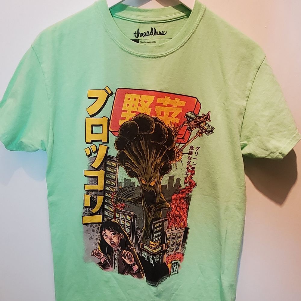 The Broccozilla T-shirt Small Mens Funny Japanese Anime Kaiju Mint Green Size M